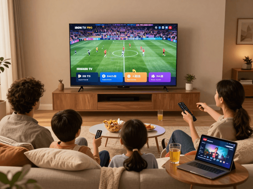 Profitez de l'abonnement Iron tv pro sur grand écran avec une famille détendue.