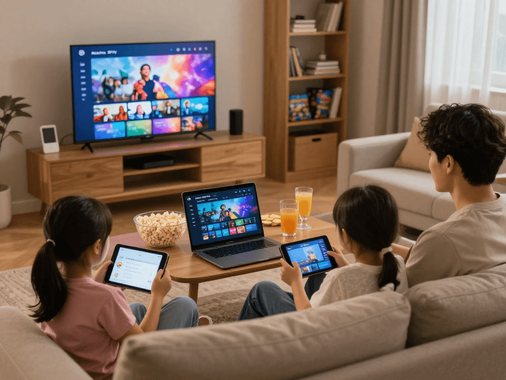 Profitez de l'IPTV Atlas Pro dans une ambiance familiale chaleureuse à la maison.